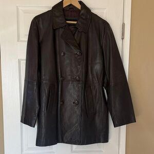 Classic Double-Breasted Brown Leather Jacket
